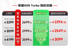 京东独家首发荣耀WIN Turbo 全系直降600叠加国补低至2294元