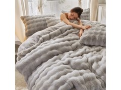 途波列CH.A泡浅灰床单款獭兔毛绒四件套119元