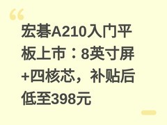 宏碁A210入门平板上市：8英寸屏+四核芯，补贴后低至398元
