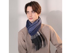 京东达·芬奇藏青格羊毛围巾仅59元