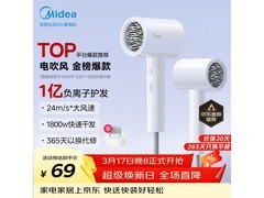 美的1亿负离子电吹风，满1元打9折，仅62.1元！