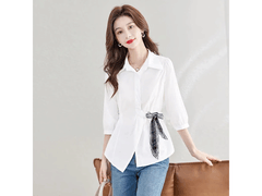 2026春夏新款2XL白色七分袖收腰衬衫，仅99元速抢