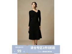 独束大码黑色赫本风针织裙5折仅99.5元