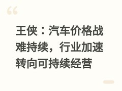 王侠：汽车价格战难持续，行业加速转向可持续经营