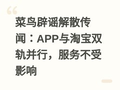 菜鸟辟谣解散传闻：APP与淘宝双轨并行，服务不受影响