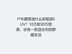户外露营选什么新能源SUV？10万到30万预算，总有一款适合你的野趣生活
