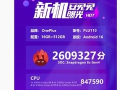 一加新机PLU110现身安兔兔：骁龙8s Gen4+165Hz高刷屏