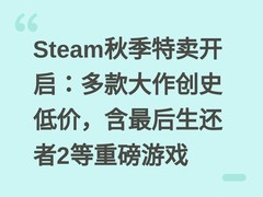 Steam秋季特卖开启：多款大作创史低价，含最后生还者2等重磅游戏