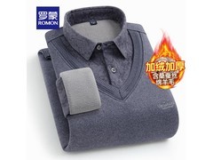 罗蒙男款加绒假两件毛衣