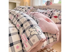 AIDLI磨毛四件套格子小狗款