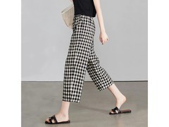 子牧棉麻女款黑白格子九分裤低至59元