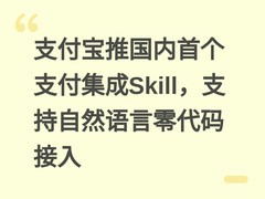 支付宝推国内首个支付集成Skill，支持自然语言零代码接入
