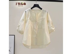 子牧棉麻中袖衬衣59元