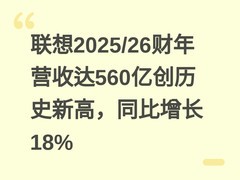 联想2025/26财年营收达560亿创历史新高，同比增长18%
