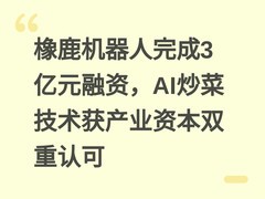橡鹿机器人完成3亿元融资，AI炒菜技术获产业资本双重认可