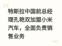 特斯拉中国前总经理孔艳双加盟小米汽车，全面负责销售业务