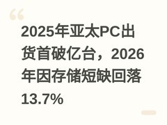 2025年亚太PC出货首破亿台，2026年因存储短缺回落13.7%