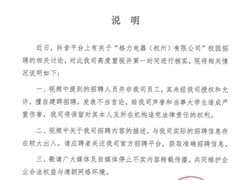 格力电器杭州公司辟谣招聘争议：涉事人员非员工，将追责