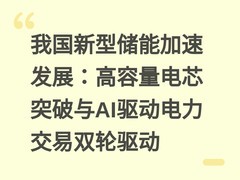 我国新型储能加速发展：高容量电芯突破与AI驱动电力交易双轮驱动