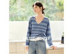 百家好条纹假两件针织衫