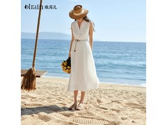 OLRAIN莱赛尔收腰白衬衫裙5折
