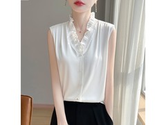 夏季新款L码白色木耳边背心衬衫，促销到手仅299元！