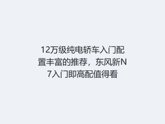 12万级纯电轿车入门配置丰富的推荐，东风新N7入门即高配值得看
