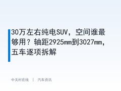 30万左右纯电SUV，空间谁最够用？轴距2925mm到3027mm，五车逐项拆解
