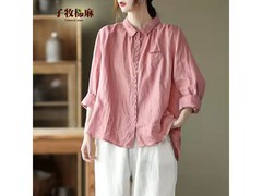 子牧棉麻女士刺绣衬衫直降30元包邮