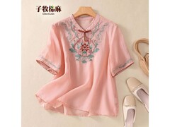 子牧棉麻旗袍刺绣衬衫，59元包邮带回家