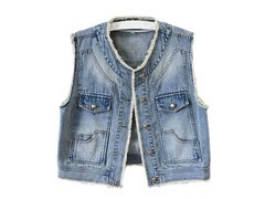 QITA女士毛边短款牛仔马甲京东69.8元