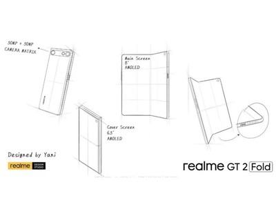 realme折叠屏手机设计图曝光，或采用8英寸内折屏
