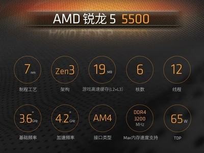  [Manual slow without] Acceleration frequency 4.2GHz AMD Reelong R5 5500 chip CPU, 479 yuan