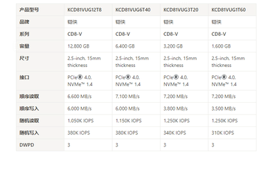  KIOXIA Hero SSD KCD81VUG6T40 - NVMe4.0 DWPD3 Choice of Enterprise High Performance Storage