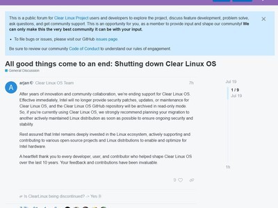 Ӣ�ض�������ֹClear Linux OS������֧��