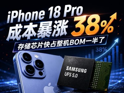 iPhone 18 Pro成本暴涨38%， 存储芯片快占整机BOM一半了