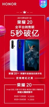 仅用时5秒 荣耀20新品全平台销售额破亿