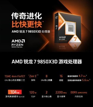 备战暑假畅快开玩！AMD 锐龙7 9850X3D千帧游戏神U一步到位