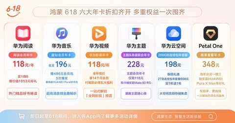 鸿蒙618钜惠：年卡最低3.9折，最高省1163元，抽奖赢旗舰手机