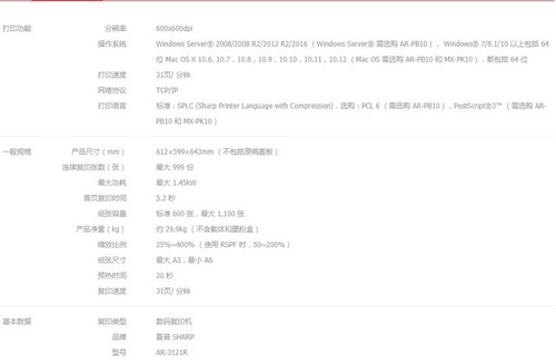 A3黑白数码多功能复合机夏普AR-3121R促