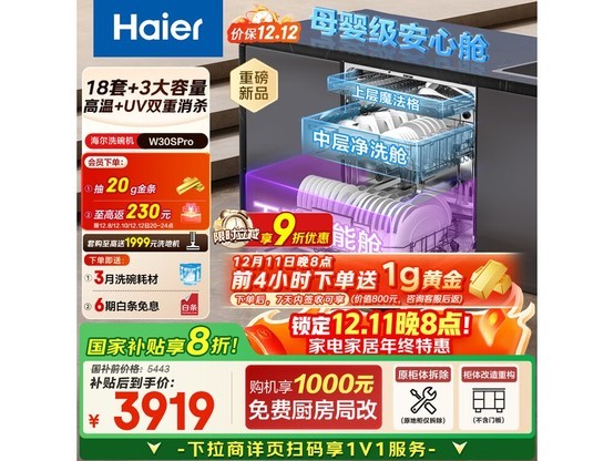 Haier双微蒸汽洗18套洗碗机