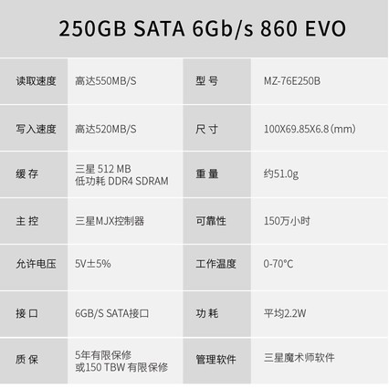 ǹ̬860evo 250g  sata3ʼǱ̨ʽssd̬Ӳ870evo