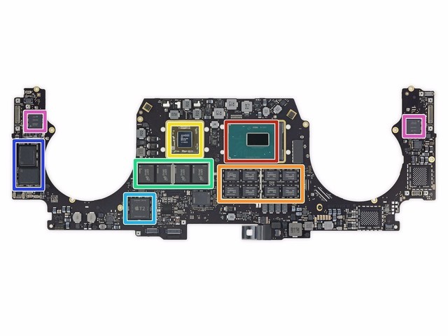 ɫھŴ Intel  i7 9750H ˴
ɫ16  SK ʿ H5AN8G8NAFR 8 Gb DDR4 SDRAMһ 16 GB ڴ
ɫAMD Radeon Pro 555X Կ
ɫ4  þ MT51J256M32HF-70:B 8 Gb GDDR5 RAM Դ
ɫƻ T2 APL1027 339S00533 Э
ɫ֥ TSB3226AW8815TWNA1  TSB3226XZ2939TWNA1 棨һ 256 GB
ɫIntel  JHL7540 Thunderbolt 3 