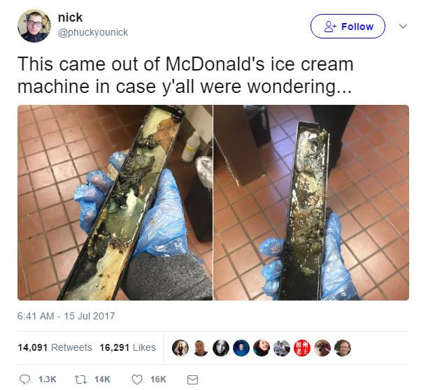 麦当劳陷"冰激凌门"用发霉机器做冰激凌?