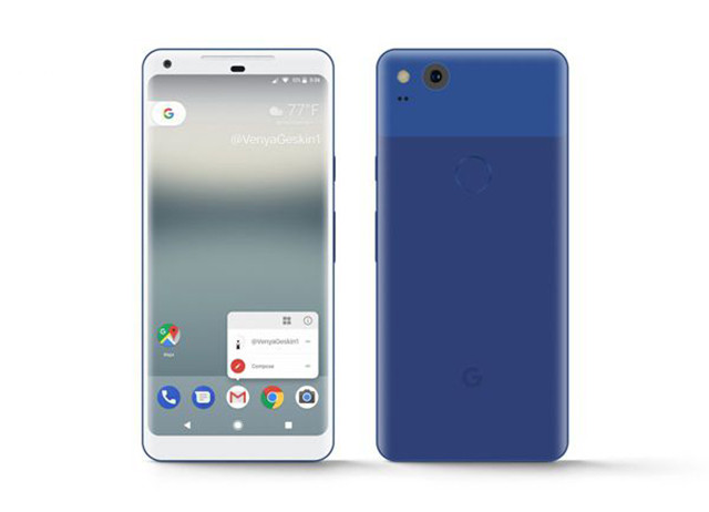 谷歌pixel2xl双色渲染图全面屏是亮点