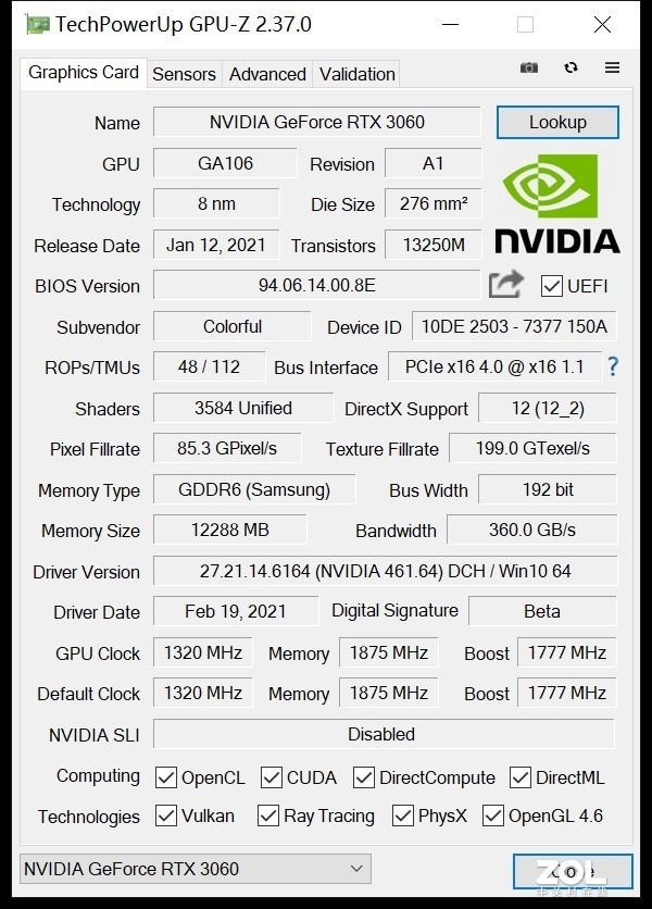 NVIDIA GeForce RTX 3060评测 