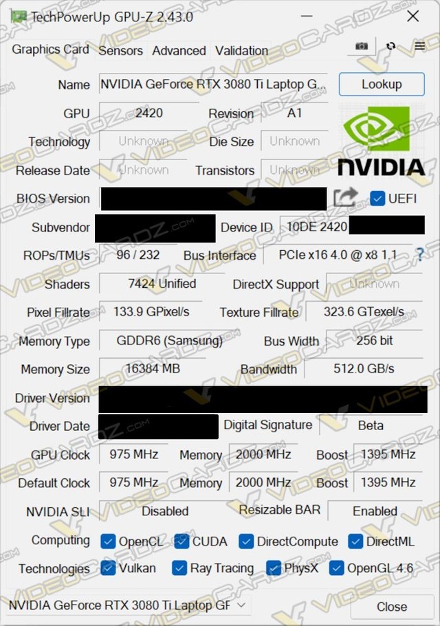 移动端rtx3080ti规格曝光7424个cuda核心16gb显存