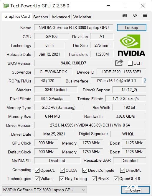 NVIDIA GeForce RTX 3060ʼǱGPUӳ Z8-CA5NP 