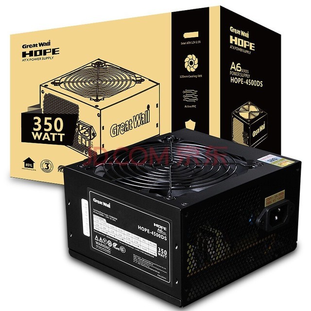  GreatWall rated 350W HOPE-4500DS computer power supply (60cm long wire/wide voltage/temperature controlled fan)
