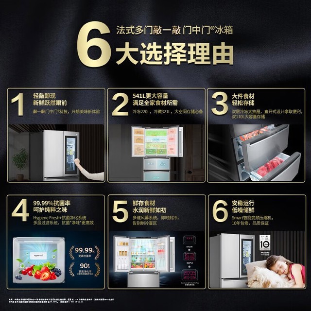 【手慢无】LG 乐金541升变频法式多门冰箱F532MPZ71B银 活动价7165元